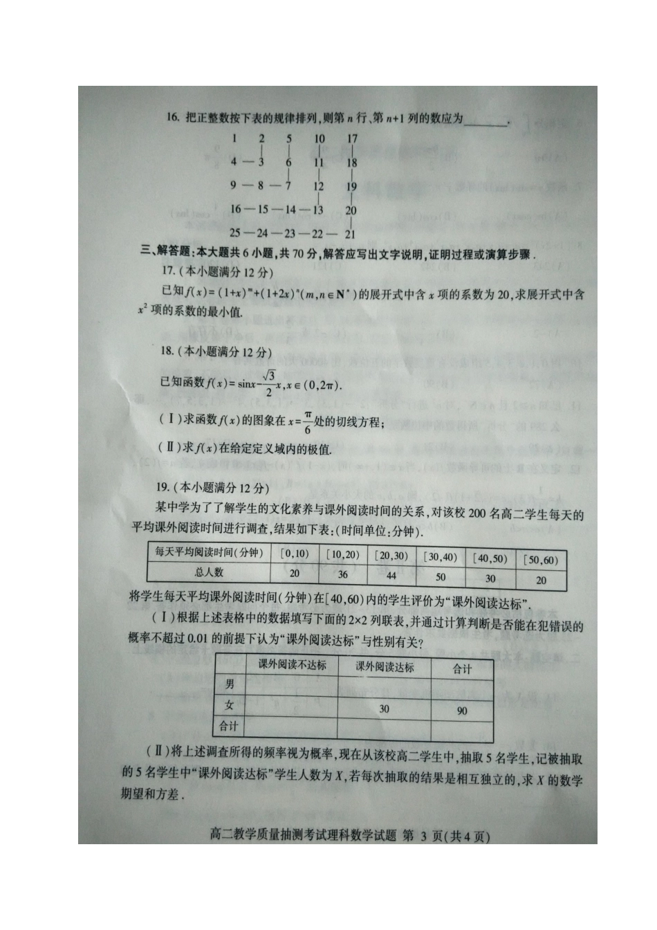 山东省临沂市 高二数学下学期期末考试试卷 理(扫描版，无答案)试卷_第3页