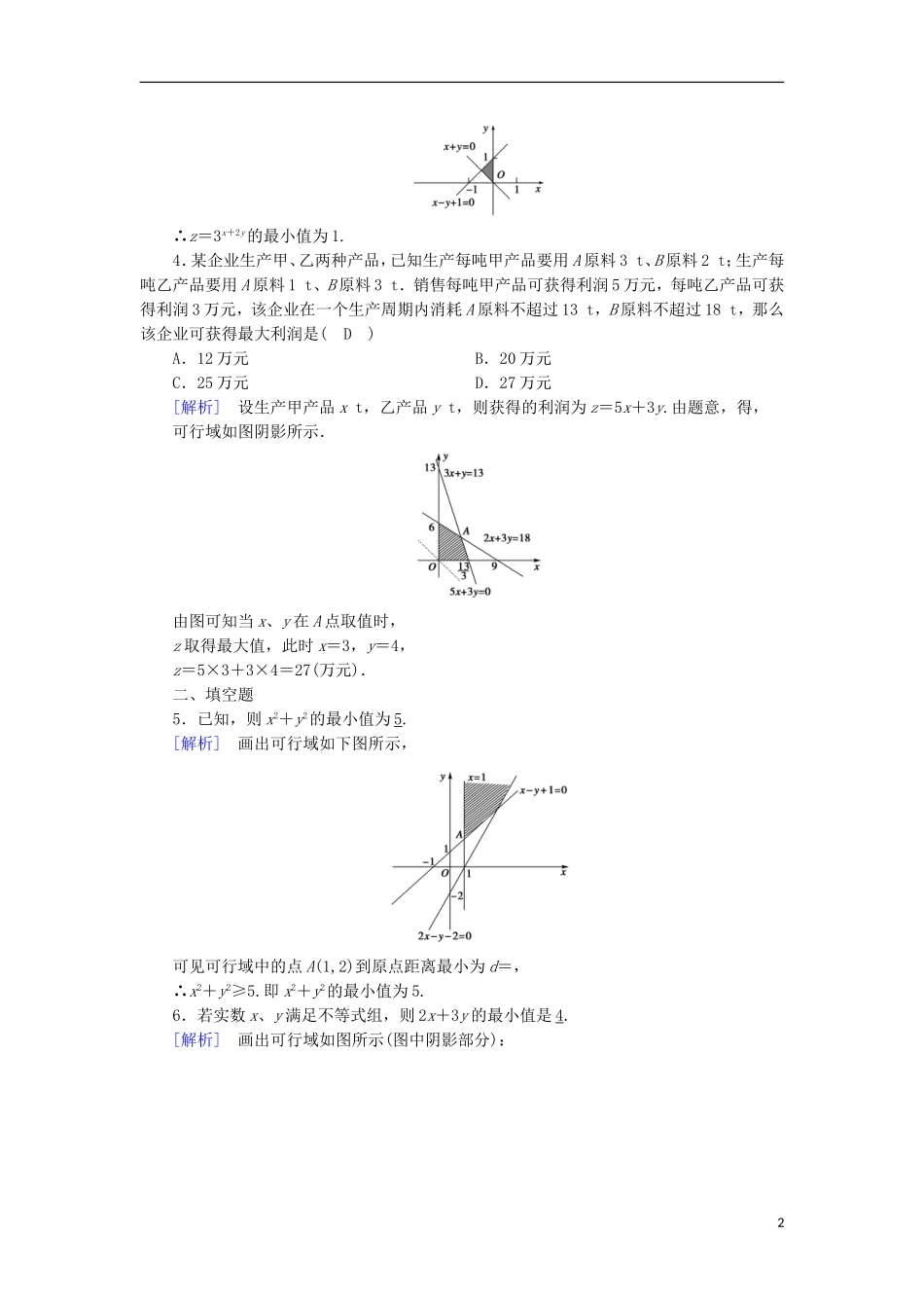 高中数学 第3章 不等式 3.5 二元一次不等式(组)与简单的线性规划问题 第3课时 简单的线性规划的应用课时作业 新人教B版必修5-新人教B版高二必修5数学试题_第2页
