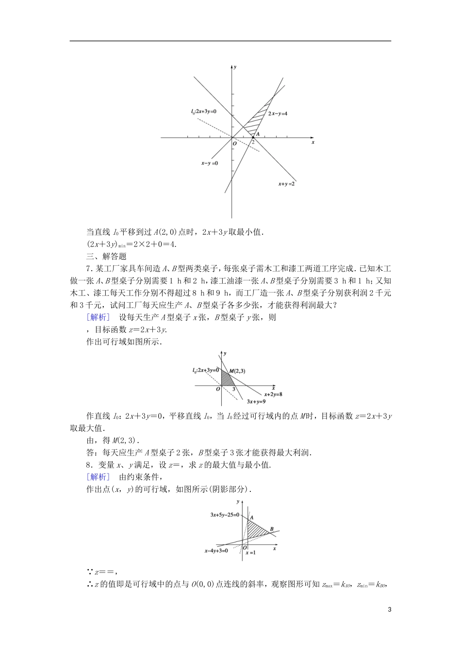 高中数学 第3章 不等式 3.5 二元一次不等式(组)与简单的线性规划问题 第3课时 简单的线性规划的应用课时作业 新人教B版必修5-新人教B版高二必修5数学试题_第3页