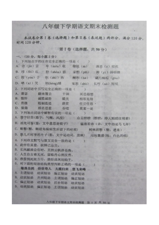 山东省新泰市八年级语文第二学期期末质量检测试卷(扫描版，无答案) 人教新课标版试卷