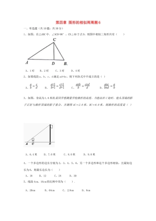 九年级数学上册 第四章 图形的相似周周测6(全章)(新版)北师大版试卷