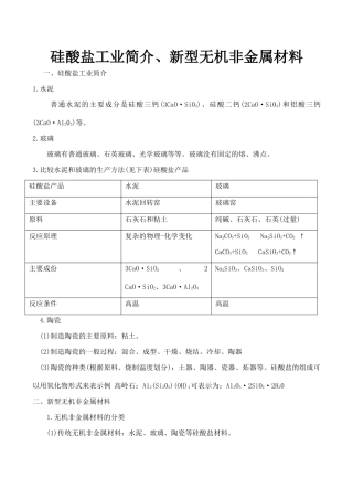 高一化学硅酸盐工业简介、新型无机非金属材料
