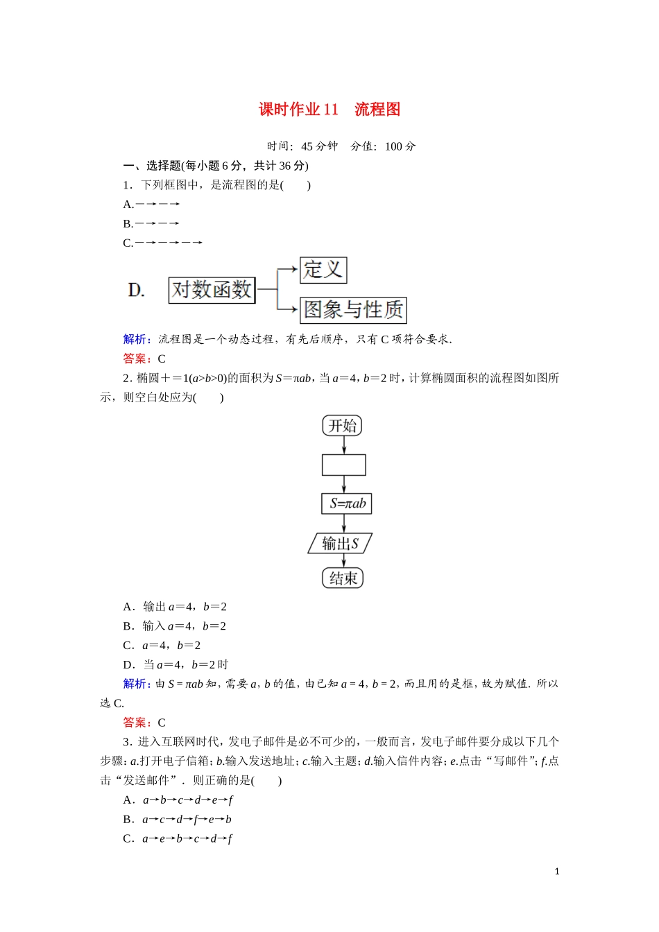 高中数学 第四章 框图 课时作业11 流程图（含解析）新人教A版选修1-2-新人教A版高二选修1-2数学试题_第1页