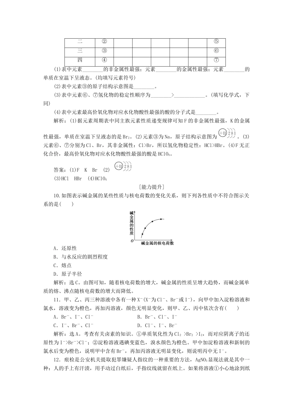 高中化学 第一章 物质结构 元素周期律 第一节 元素周期表（第2课时）元素的性质与原子结构知能演练轻松闯关 新人教版必修2-新人教版高一必修2化学试题_第3页