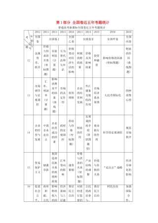 （通用版）高三政治二轮复习 第1部分 全国卷近五年考题统计-人教版高三全册政治试题