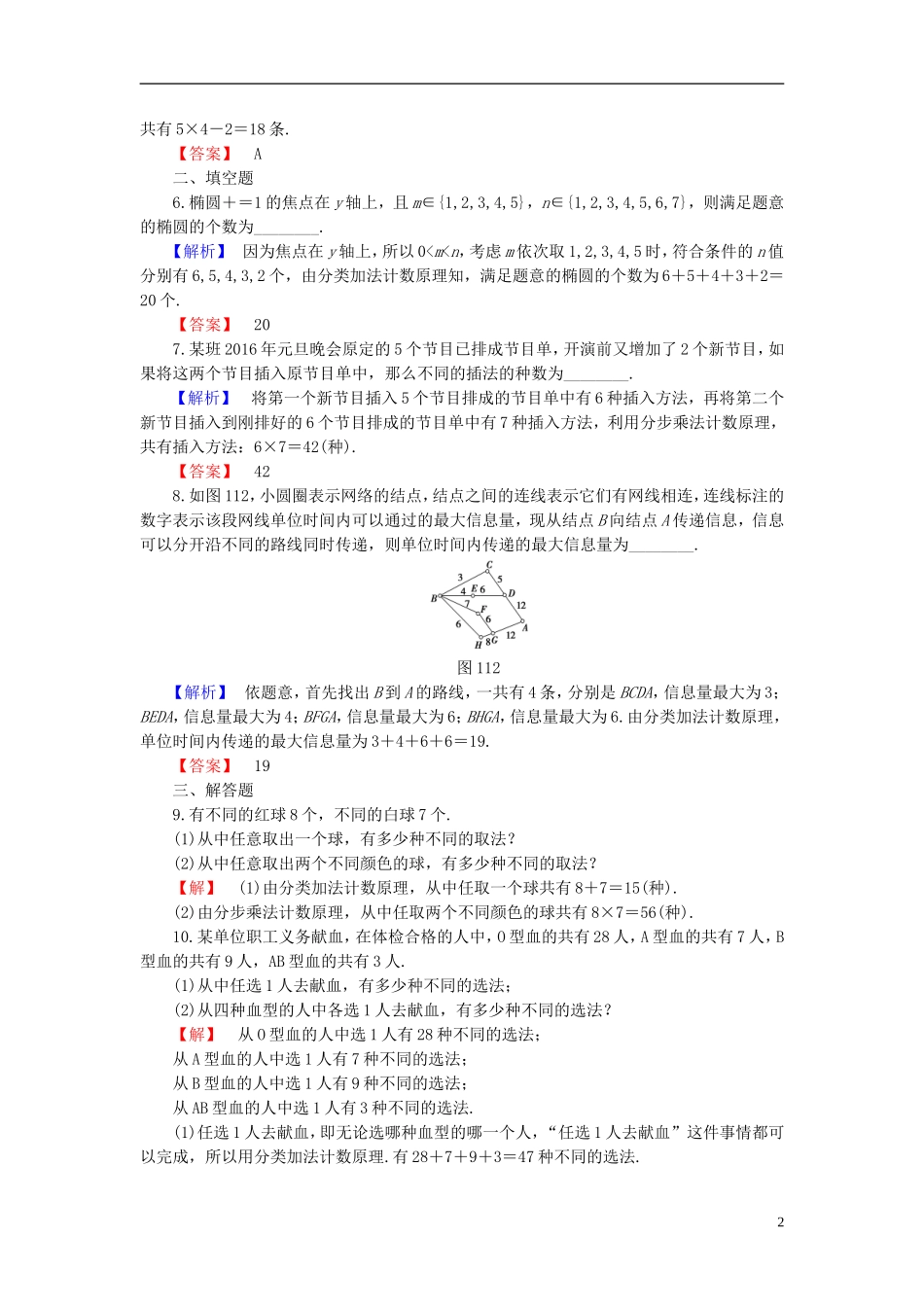 高中数学 第一章 计数原理 1.1 第1课时 基本计数原理学业分层测评 新人教B版选修2-3-新人教B版高二选修2-3数学试题_第2页