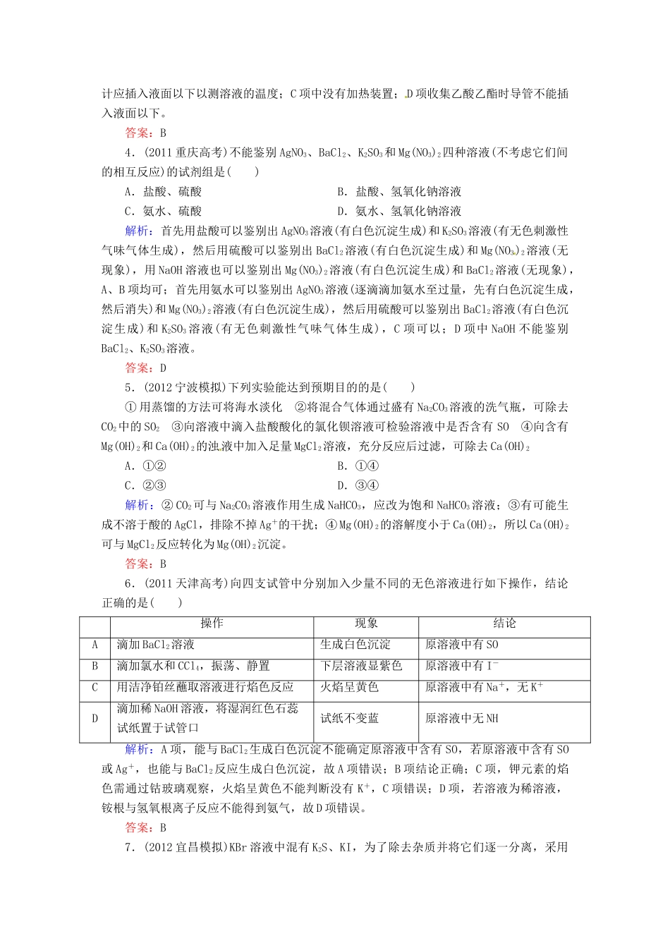【优化指导】高考化学总复习 课时作业40 物质的检验 制备 分离和提纯 人教版_第2页