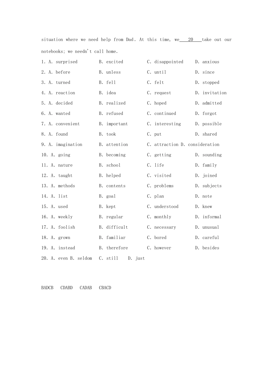 四川省高三英语二轮复习 专题训练 完形填空(23)试卷_第2页