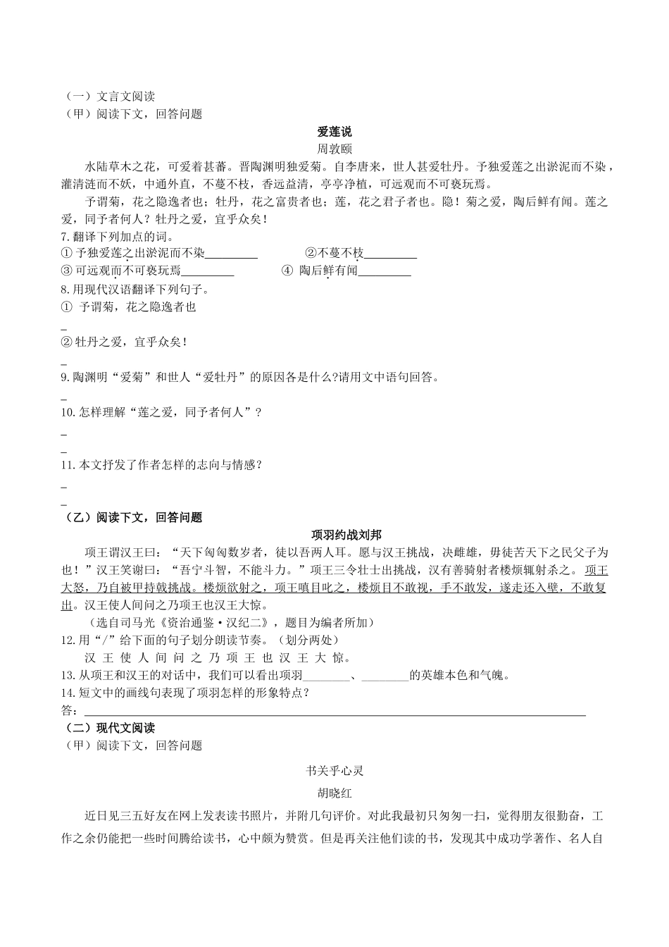 中考语文压轴试卷十试卷_第2页