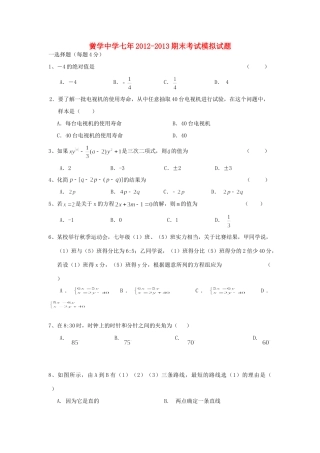 安徽省亳州市七年级数学上学期期末考试模拟试卷