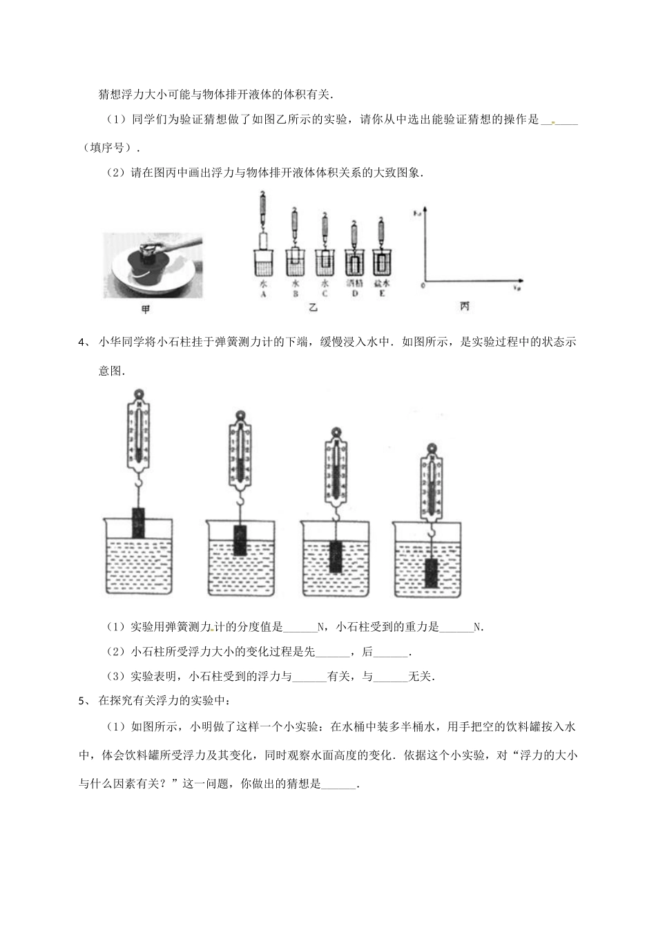 吉林省吉林市中考物理总复习  浮力实验试卷1 新人教版试卷_第2页