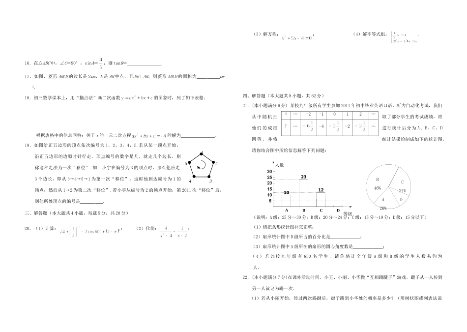 九年级数学新课结束调研考试试卷试卷_第2页