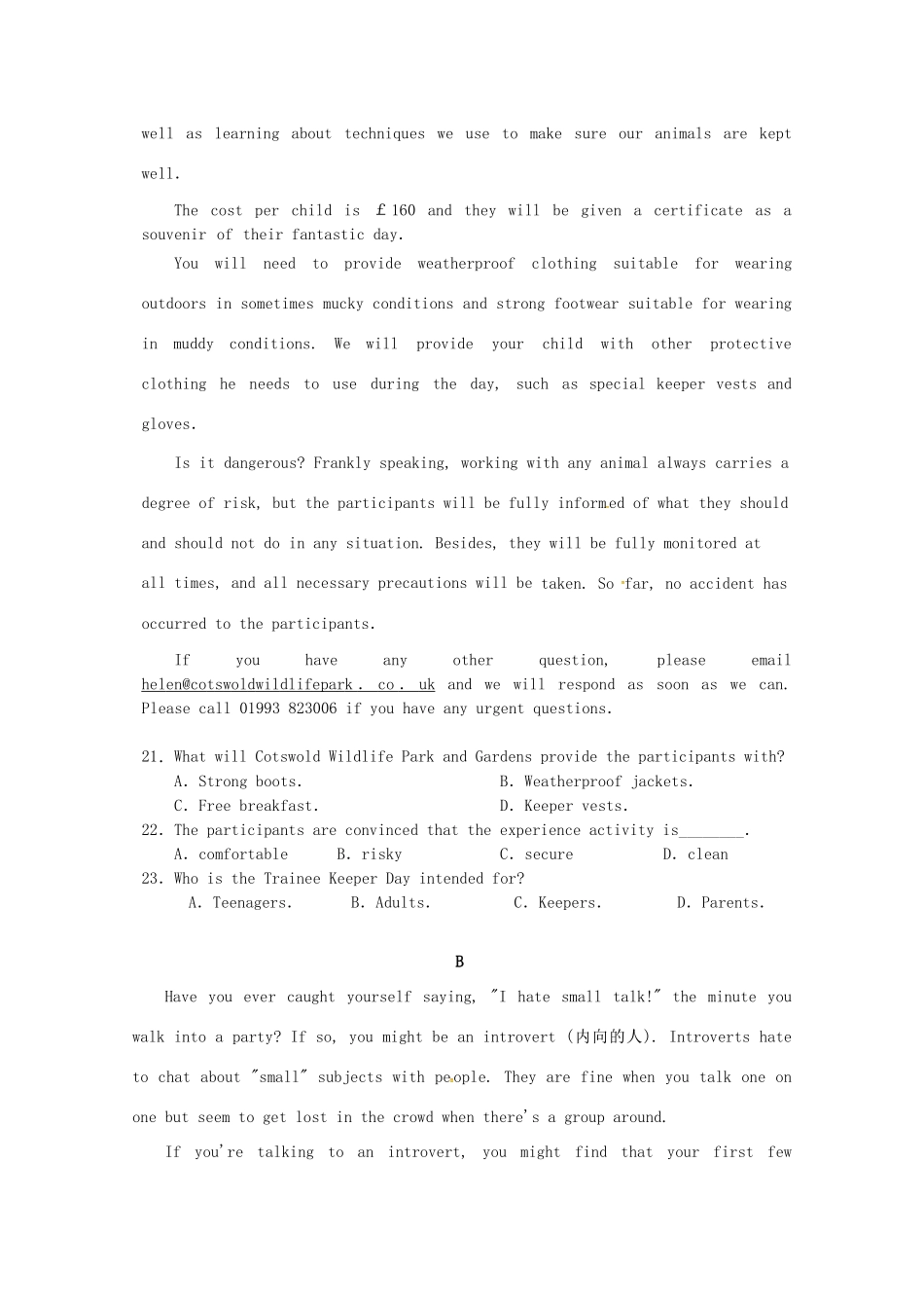 四川省成都七中实验学校高二英语5月月考试卷_第3页