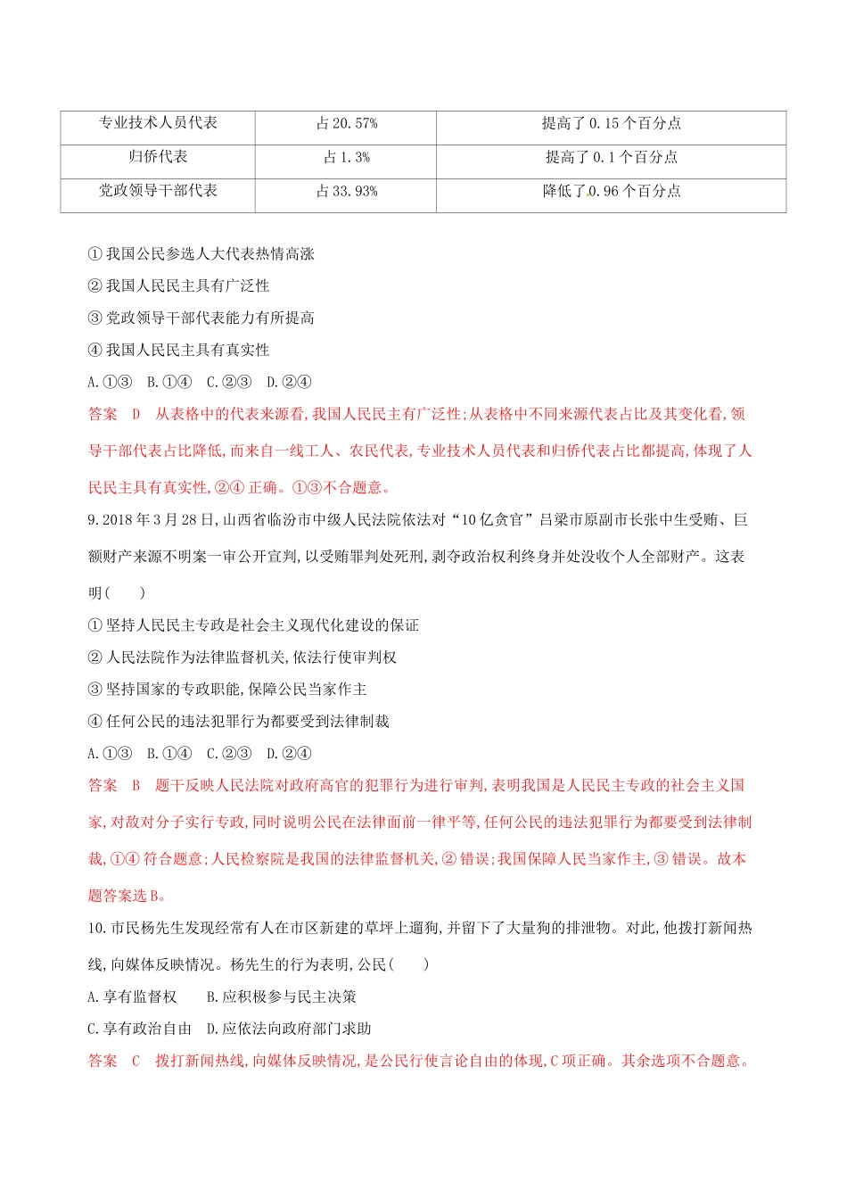 （浙江选考）高考政治一轮复习 考点突破 第一单元 公民的政治生活单元检测 新人教版必修2-新人教版高三必修2政治试题_第2页