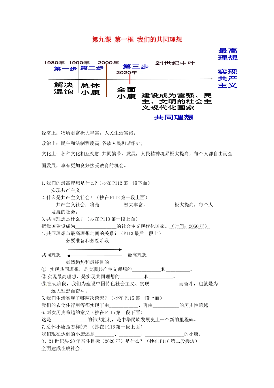 九年级政治全册 91 我们的共同理想笔记 新人教版试卷_第1页