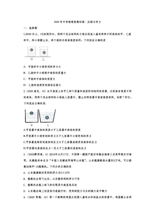 中考物理真题训练 压强与浮力(pdf，含解析)试卷