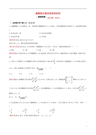 高中数学 第二章 圆锥曲线与方程 2.3.2 抛物线的简单几何性质 第2课时 抛物线方程及性质的应用课时提升作业1 新人教A版选修1-1-新人教A版高二选修1-1数学试题