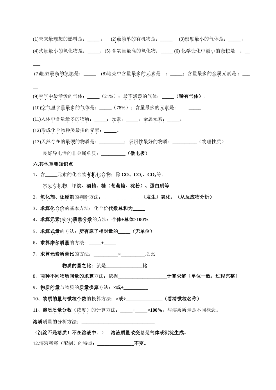 九年级化学重要知识点整理与回顾沪教版试卷_第3页