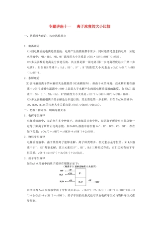 四川省成都市经济技术开发区实验中学高三化学总复习 专题讲座11 离子浓度的大小比较