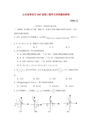山东省青岛市高三数学文科质量检测卷 新课标 人教版试卷