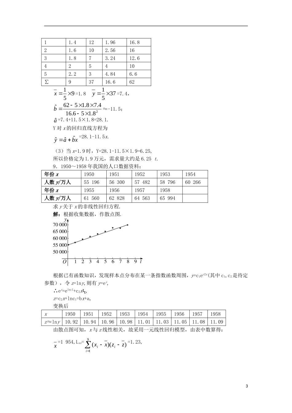 高中数学 第1章 统计案例 1.2 回归分析课后导练 苏教版选修1-2-苏教版高二选修1-2数学试题_第3页