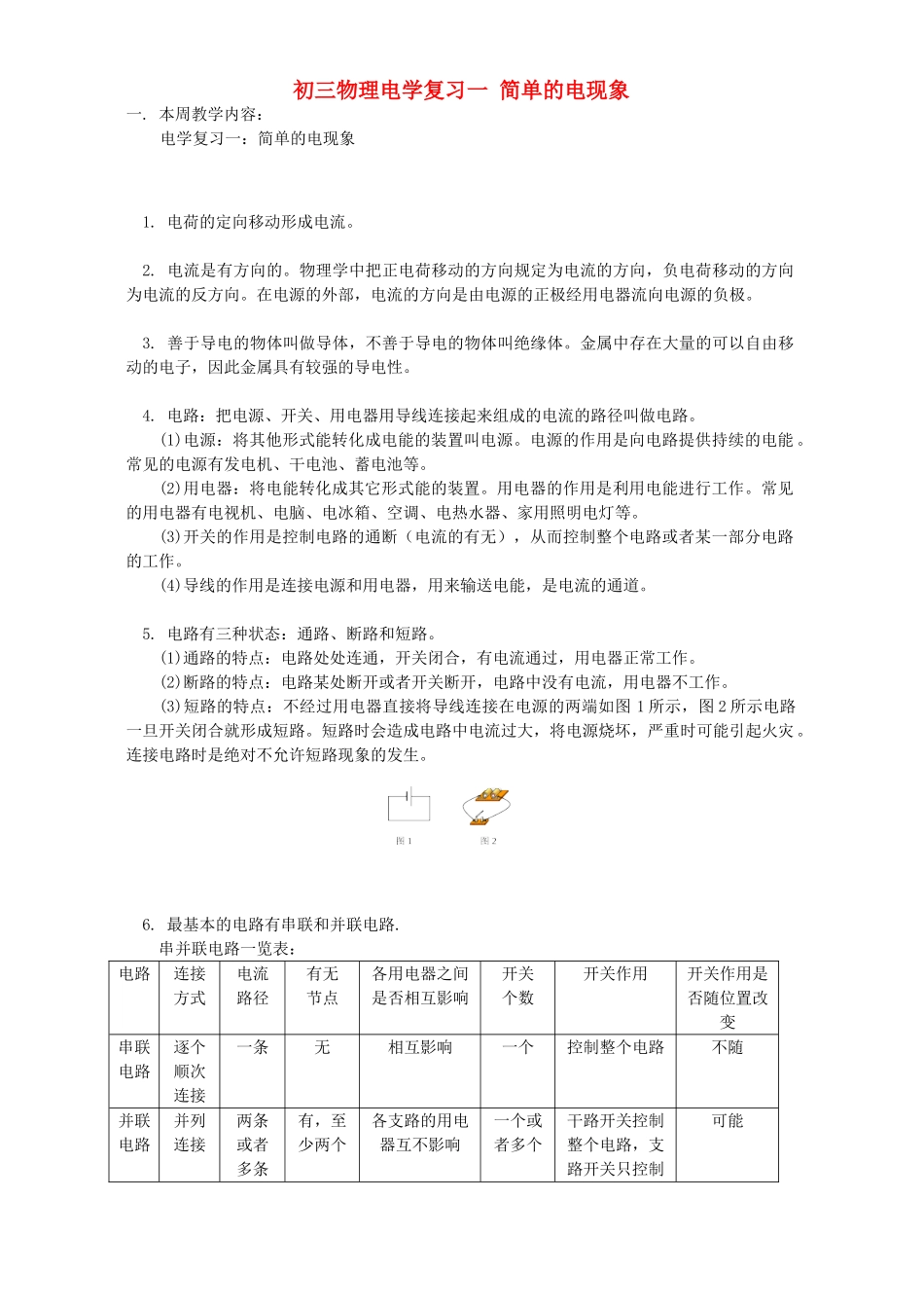 初三物理电学复习一 简单的电现象 人教实验版 试题_第1页