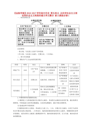 高中历史 第五单元 从科学社会主义理论到社会主义制度的建立单元整合 新人教版必修1-新人教版高一必修1历史试题