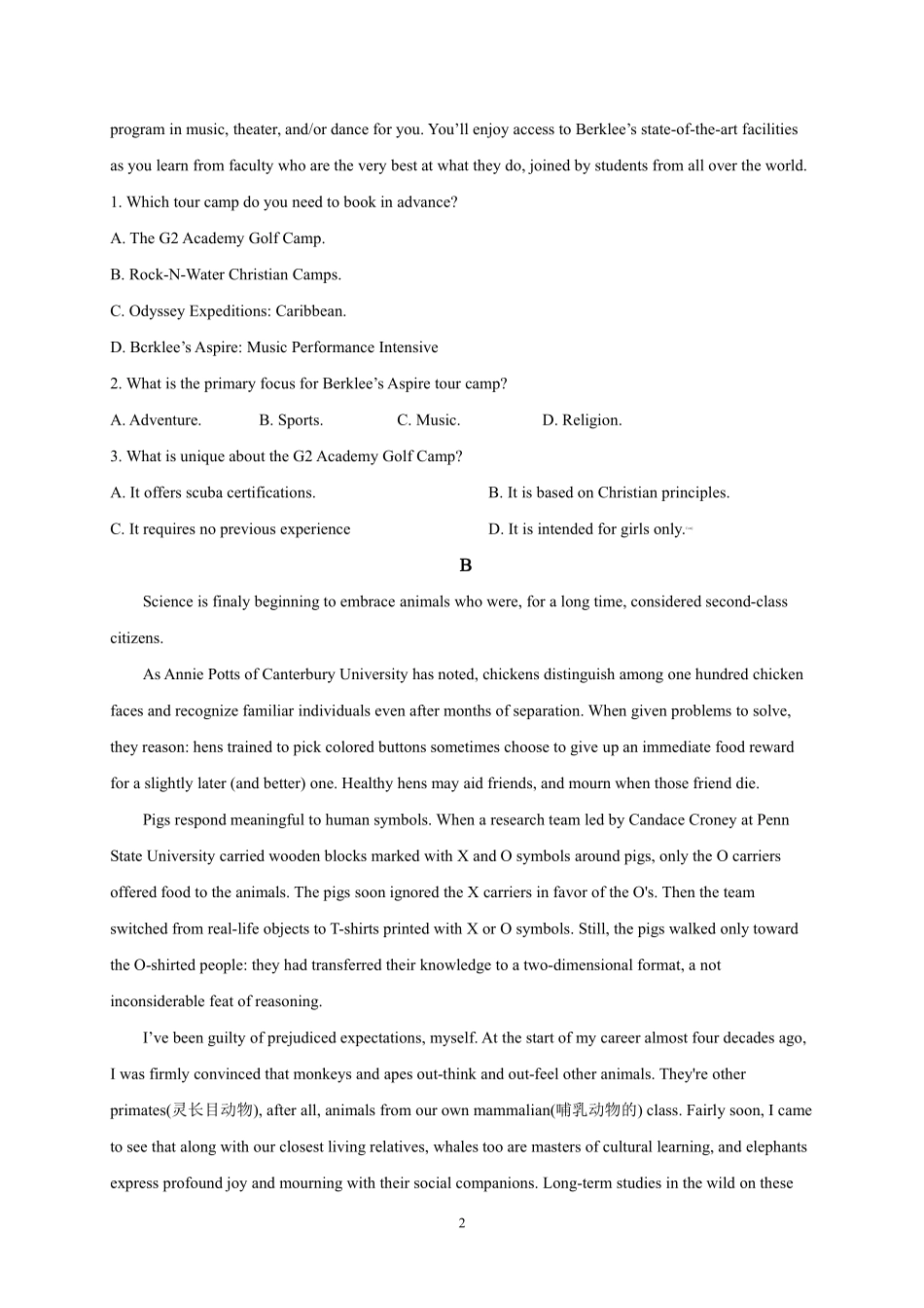 内蒙古赤峰二中高三英语上学期第三次月考试题(PDF，无答案) 试题_第2页