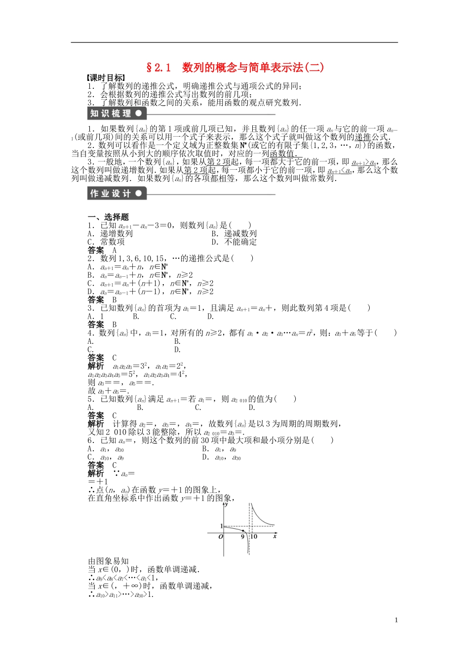 高中数学 第二章 2.1数列的概念与简单表示法（二）课时作业 新人教A版必修5-新人教A版高二必修5数学试题_第1页