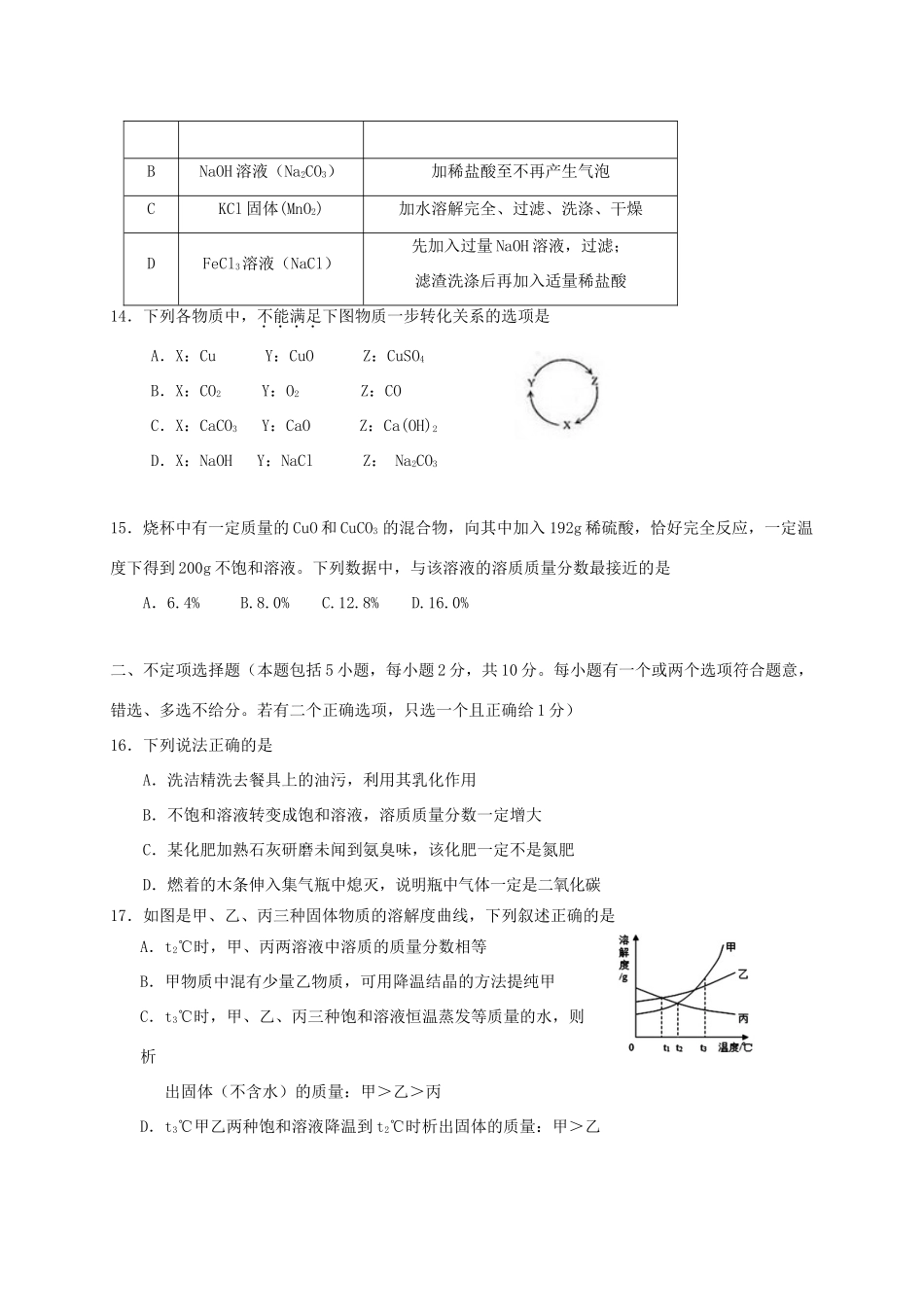 初中化学命制比赛试卷(一)(无答案) 试题_第3页