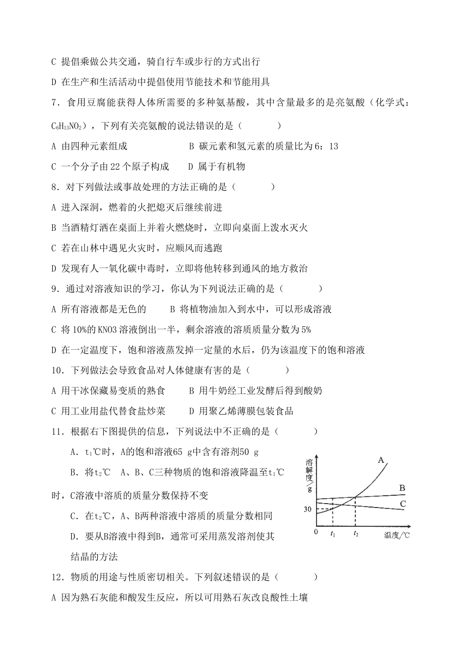 九年级化学下期第二次中考模拟试卷无答案)人教版试卷_第2页