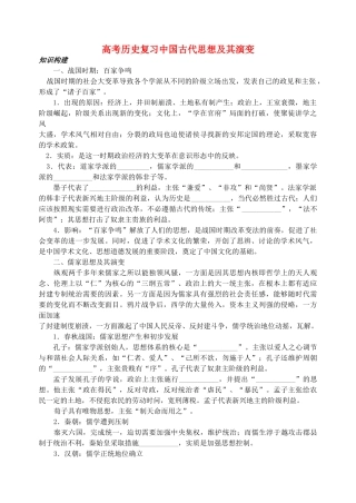 高考历史复习中国古代思想及其演变 新课标 人教版