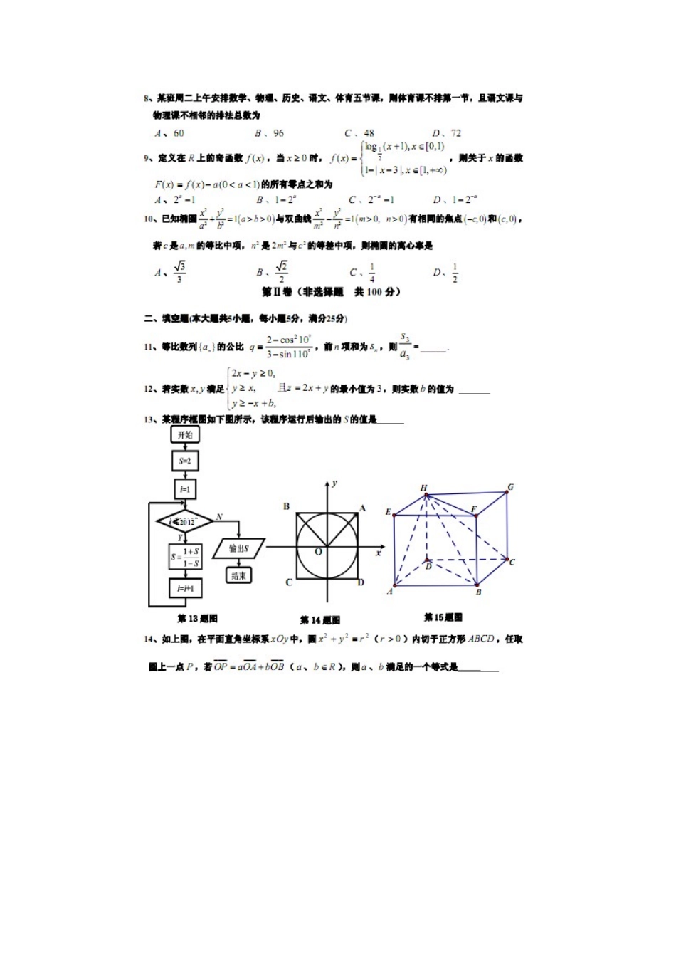 安徽省蚌埠二中高三数学4月质量检测考试试卷 理 (扫描版)新人教A版试卷_第2页
