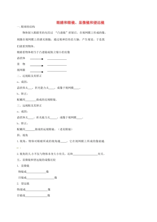 中考物理冲刺复习 透镜及其应用 专题3 眼睛和眼镜、显微镜和望远镜训练试卷