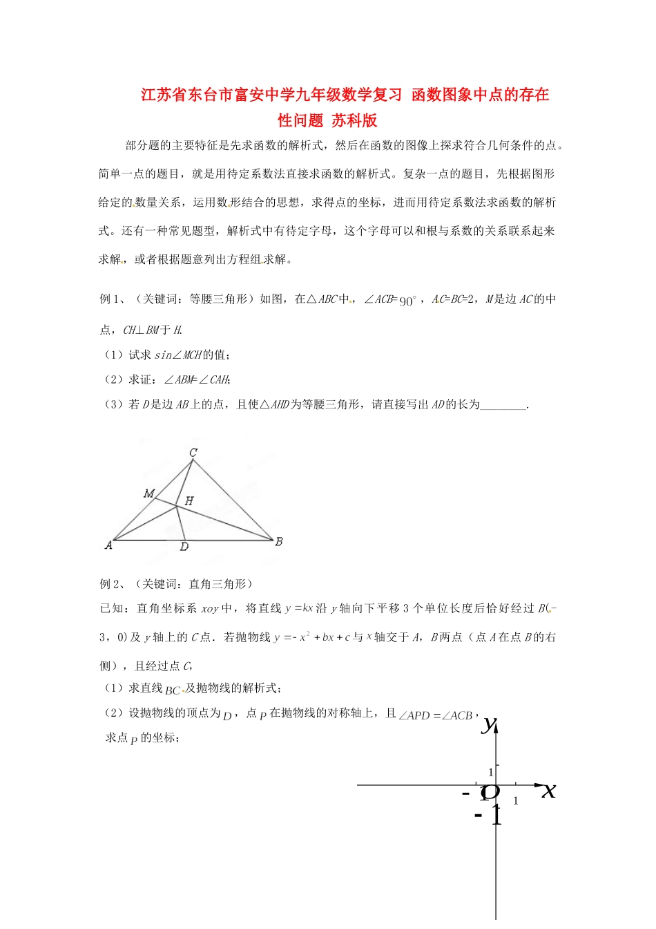 九年级数学复习 函数图象中点的存在性问题 苏科版试卷_第1页