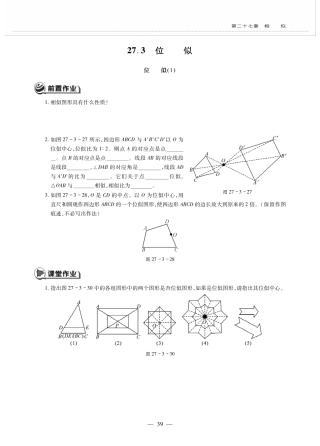 九年级数学下册 第二十七章 相似 273位似 位似(1)作业(pdf，无答案)(新版)新人教版试卷