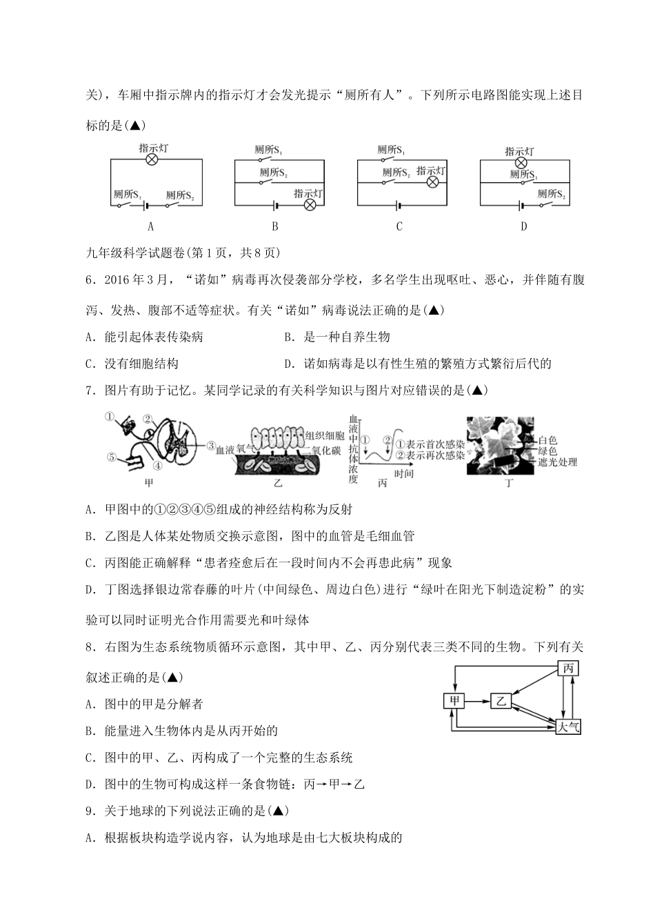 初中科学毕业升学文化仿真试题_第2页