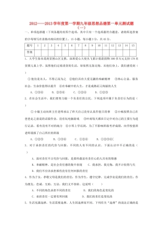 九年级思想品德第一学期第一单元测试卷(一) 新人教版试卷