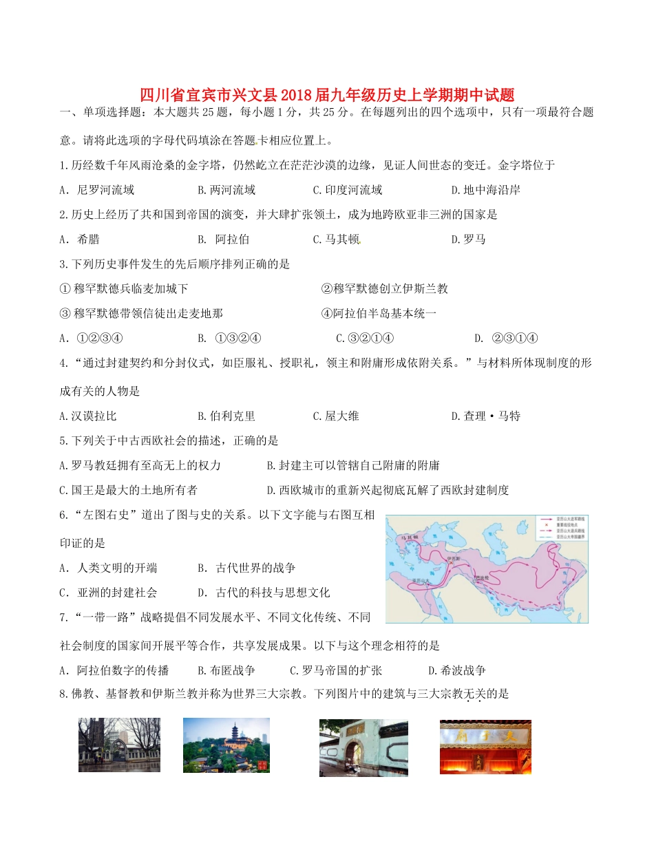 四川省宜宾市兴文县届九年级历史上学期期中试卷 新人教版试卷_第1页
