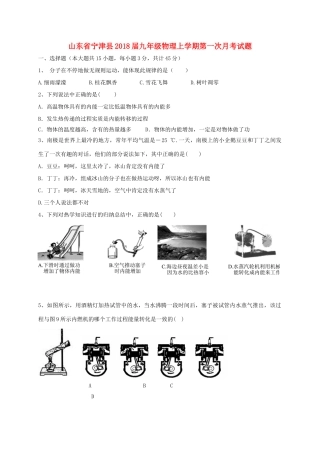 山东省宁津县九年级物理上学期第一次月考试卷