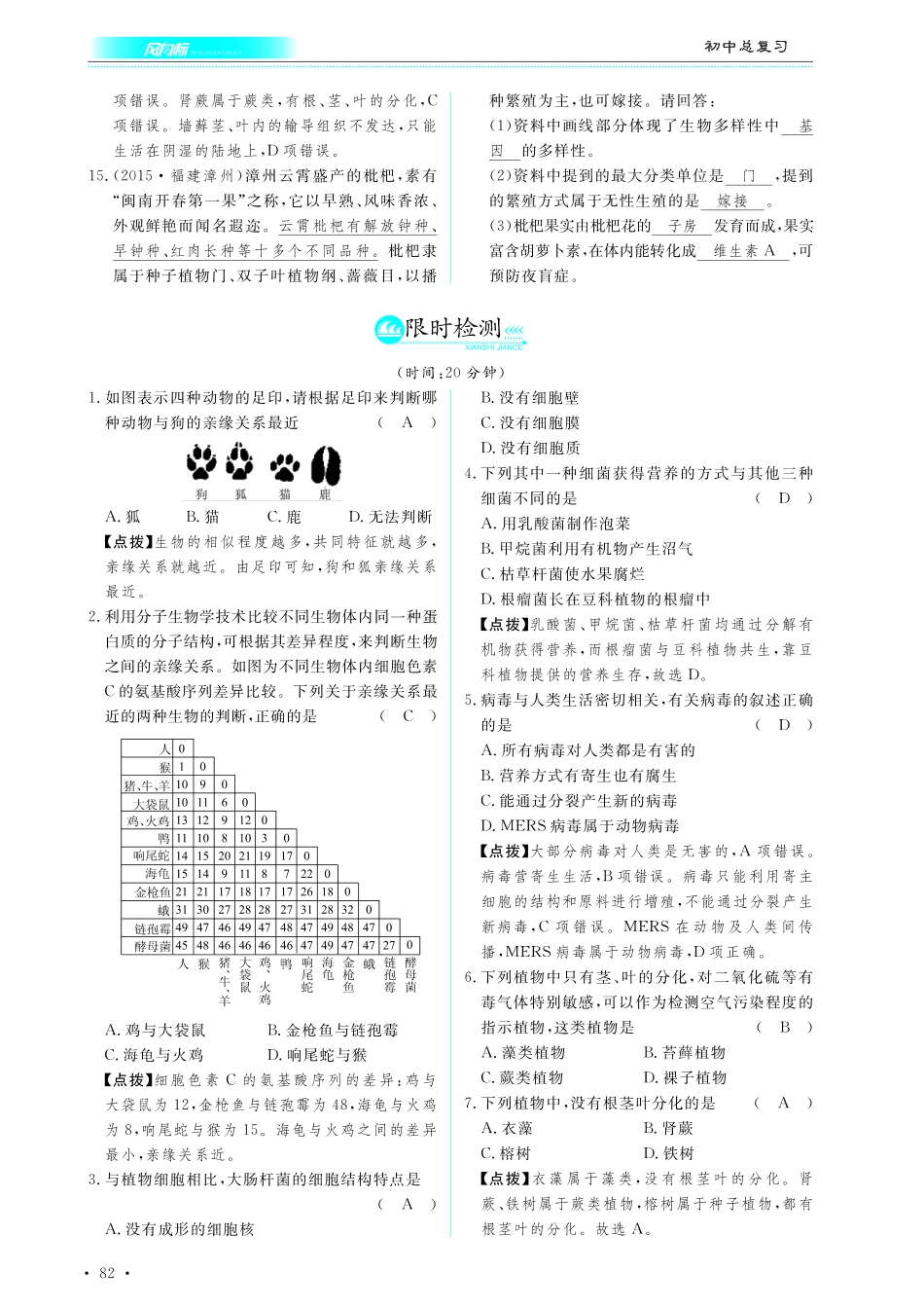中考生物总复习 第八部分 生物的多样性 专题十八 微生物和植物的类群真题试练及限时检测(pdf)试卷_第3页