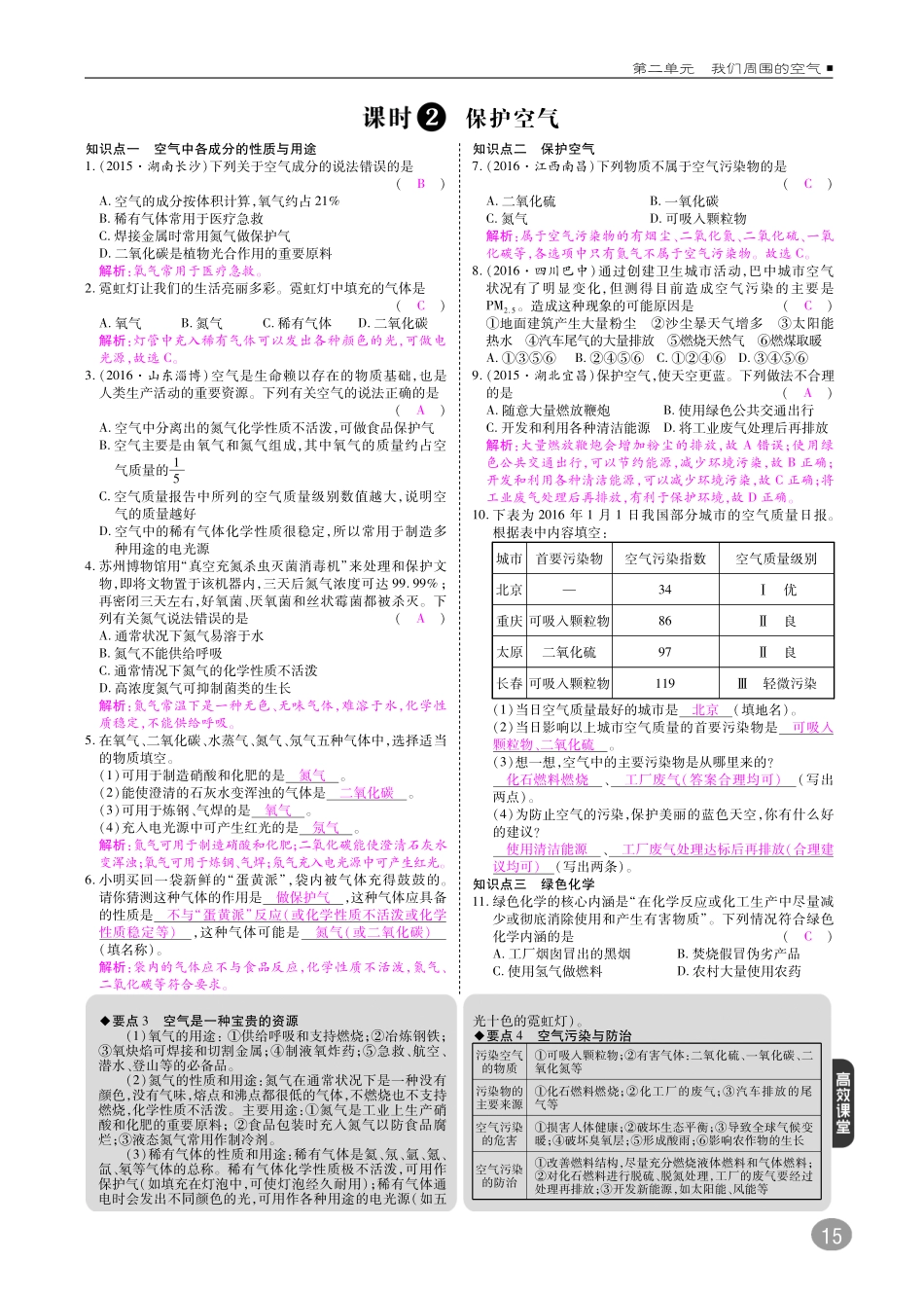 九年级化学上册 10分钟课堂训练 第二单元 我们周围的空气(pdf)(新版)新人教版试卷_第2页