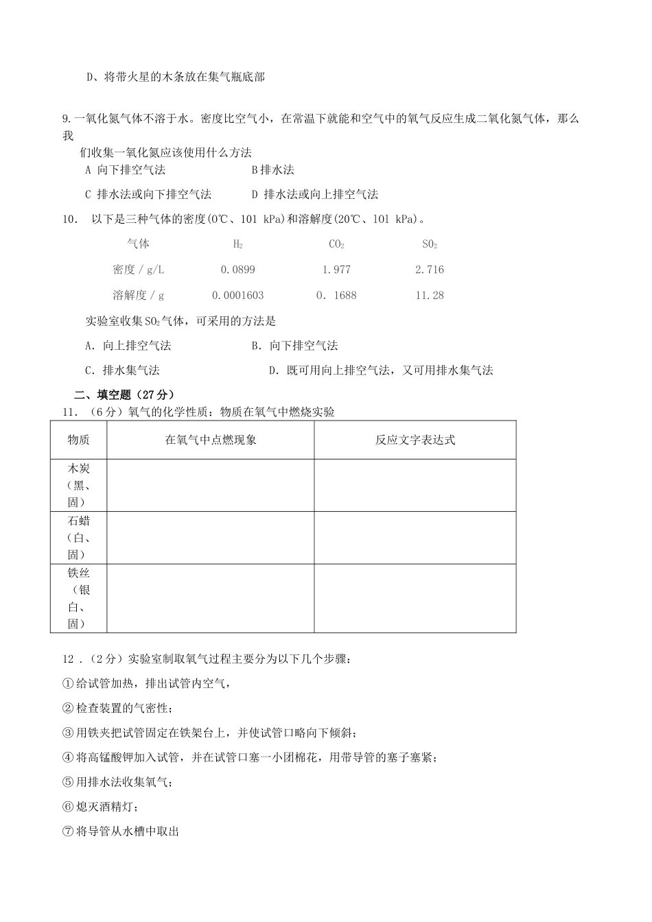 九年级化学上学期第四周周练试卷 沪教版试卷_第2页