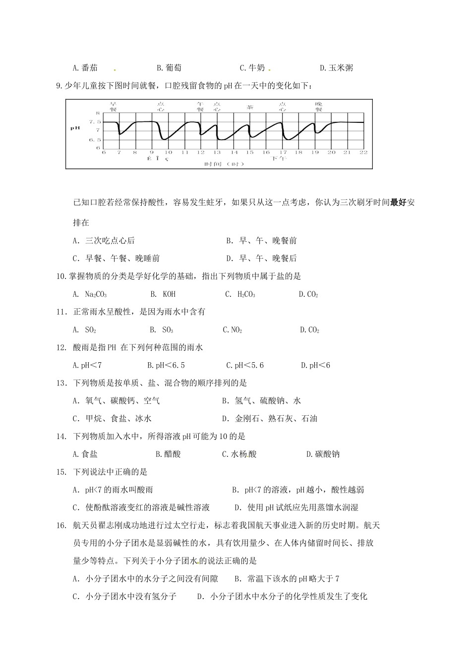 九年级化学下学期第一周周末作业试卷 新人教版试卷_第2页