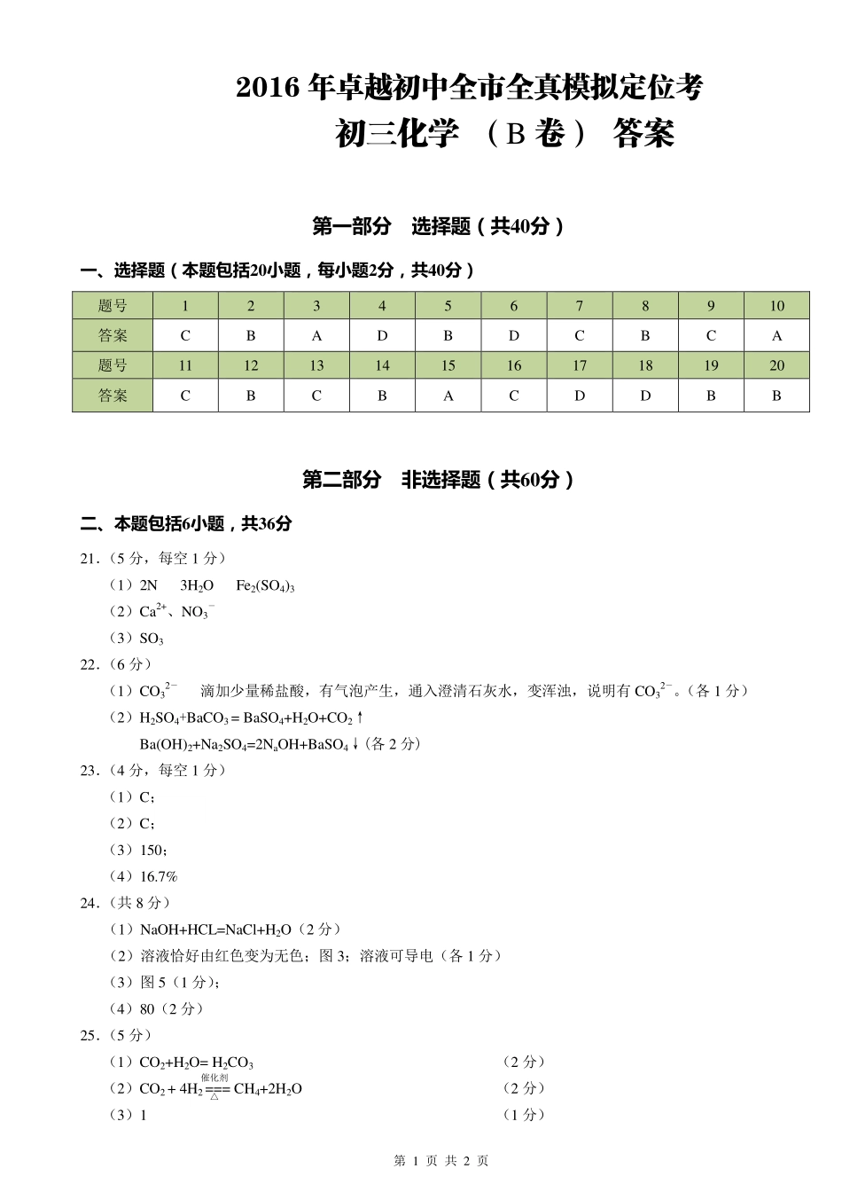 九年级化学下学期全真模拟定位试卷答案(B卷，pdf) 081941_第1页