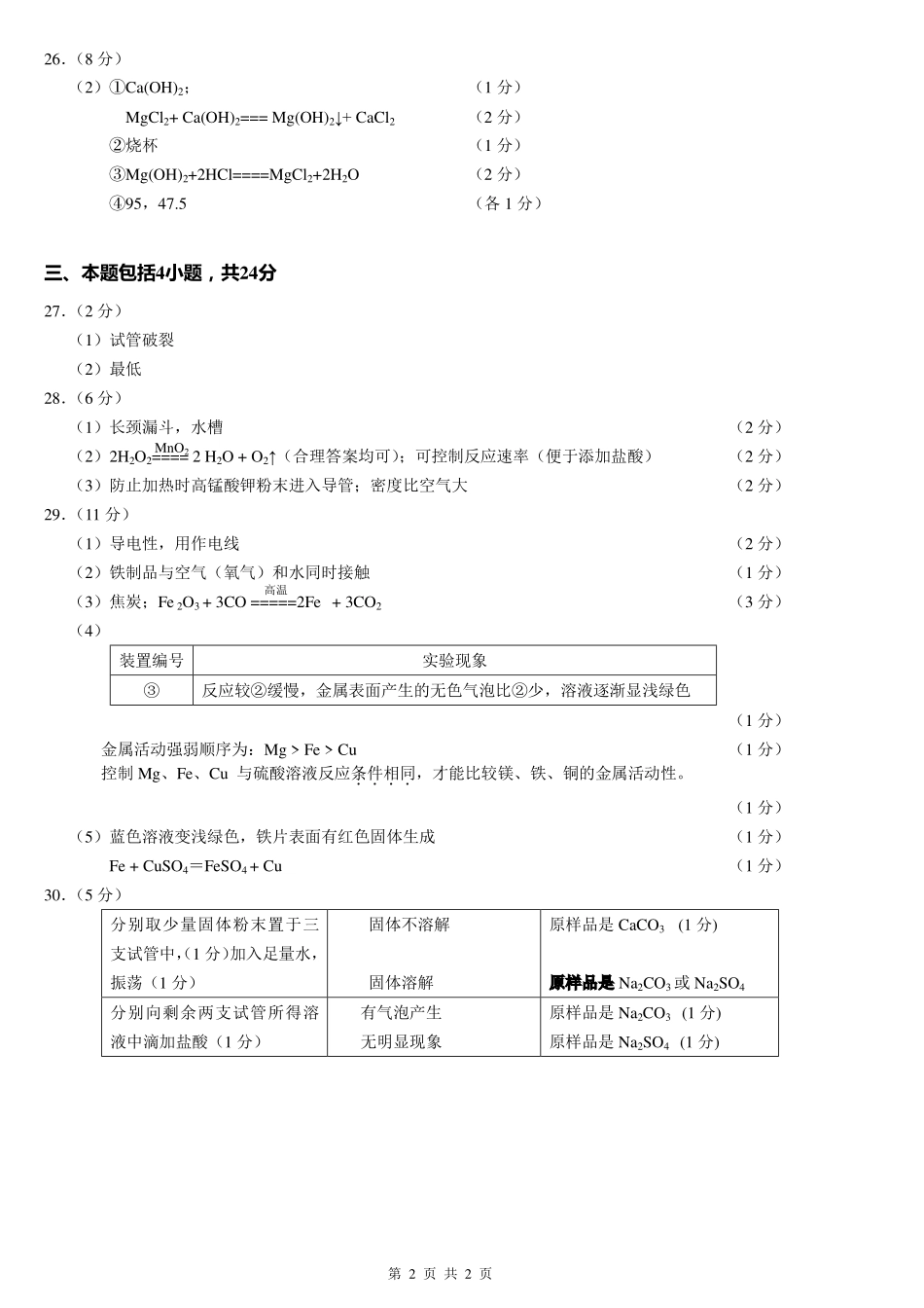 九年级化学下学期全真模拟定位试卷答案(B卷，pdf) 081941_第2页