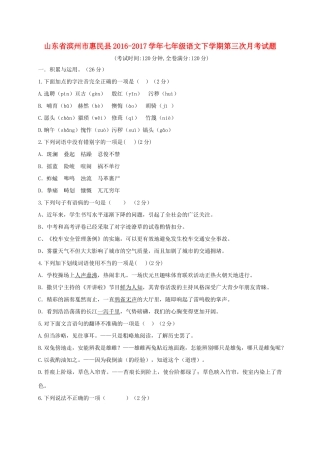 山东省滨州市惠民县七年级语文下学期第三次月考试卷