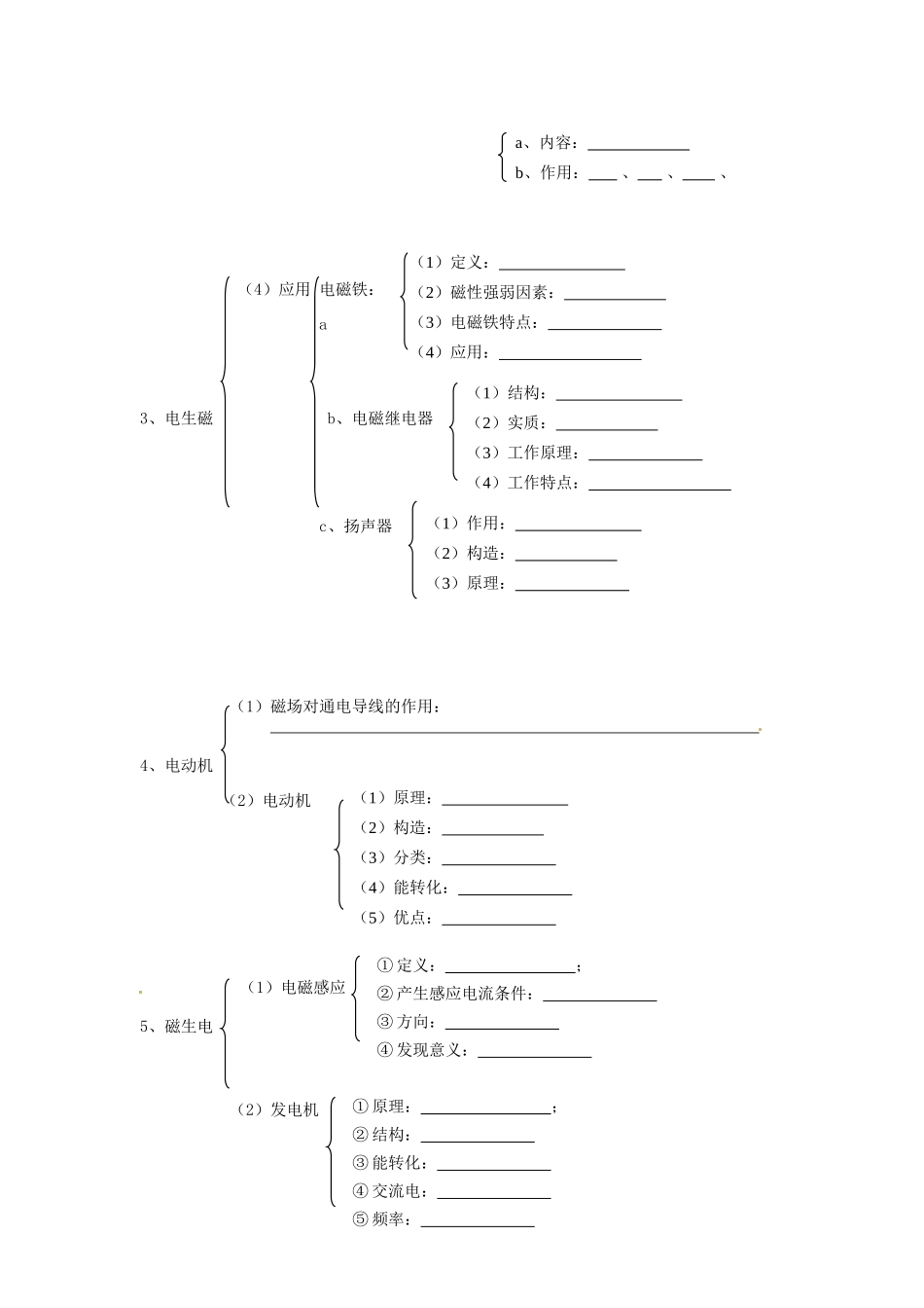 中考物理总复习 知识网络 第九章 电和磁试卷_第2页