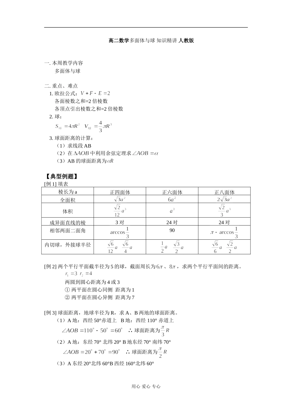 高二数学多面体与球 知识精讲 人教版_第1页