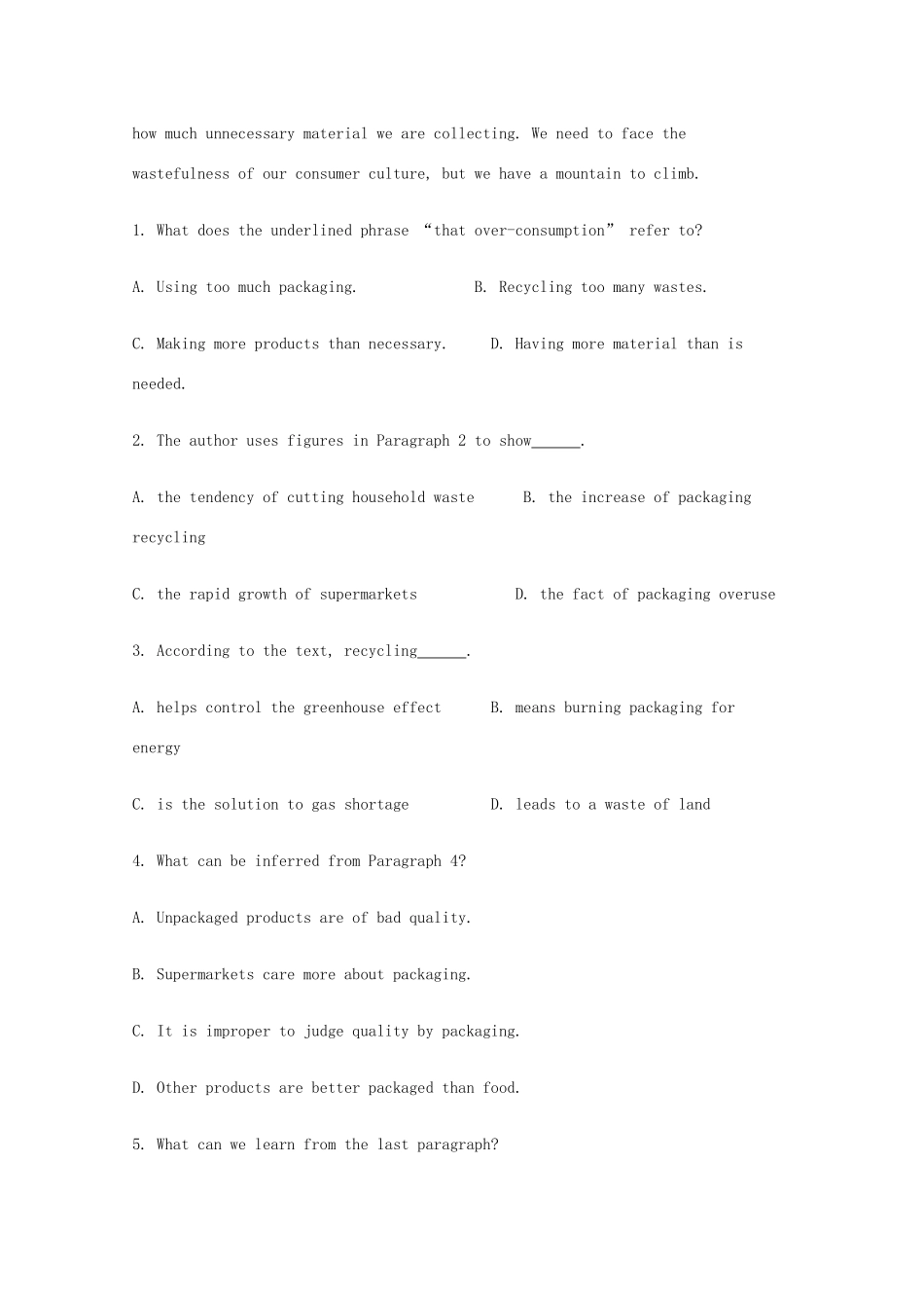 北京市延庆县高考英语暑假阅读理解选练(5) 试题_第2页